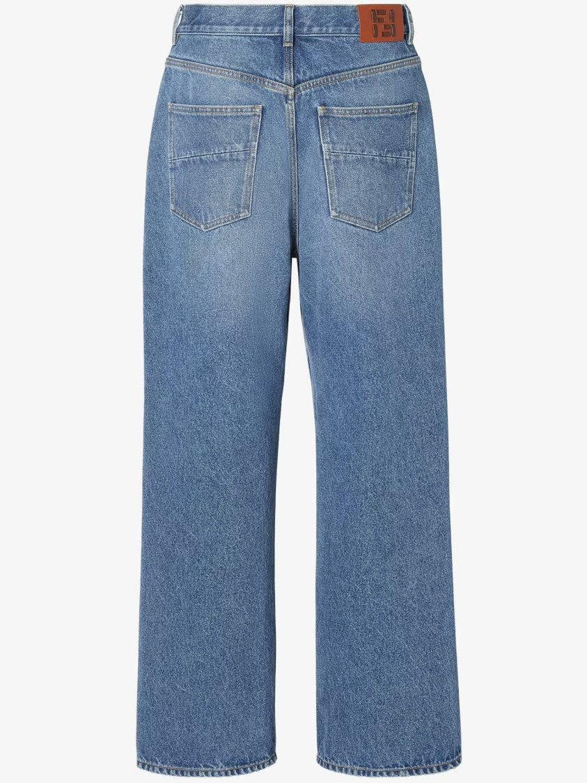 Fendi Relaxed Fit Mid-Blue Denim Pants With Classic Five-Pocket Style
