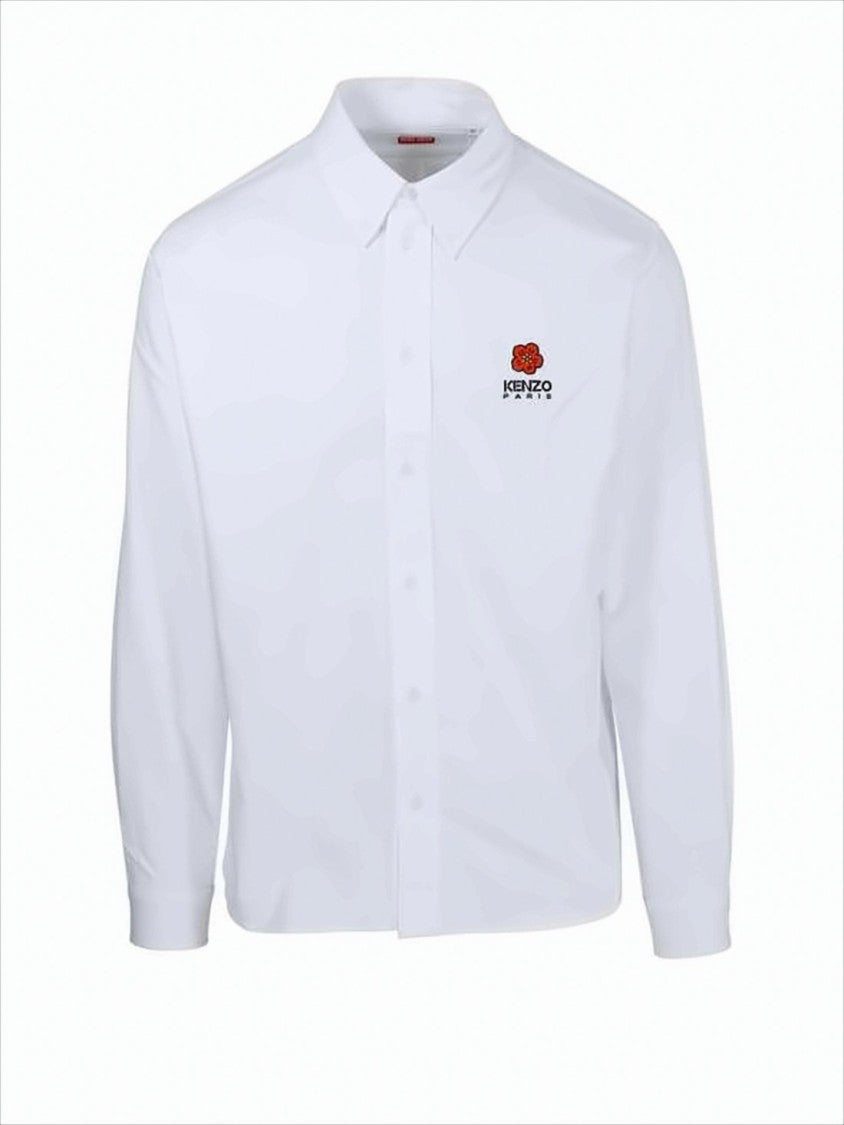 Kenzo Tailored White Cotton Long-Sleeve Shirt With Embroidered Logo