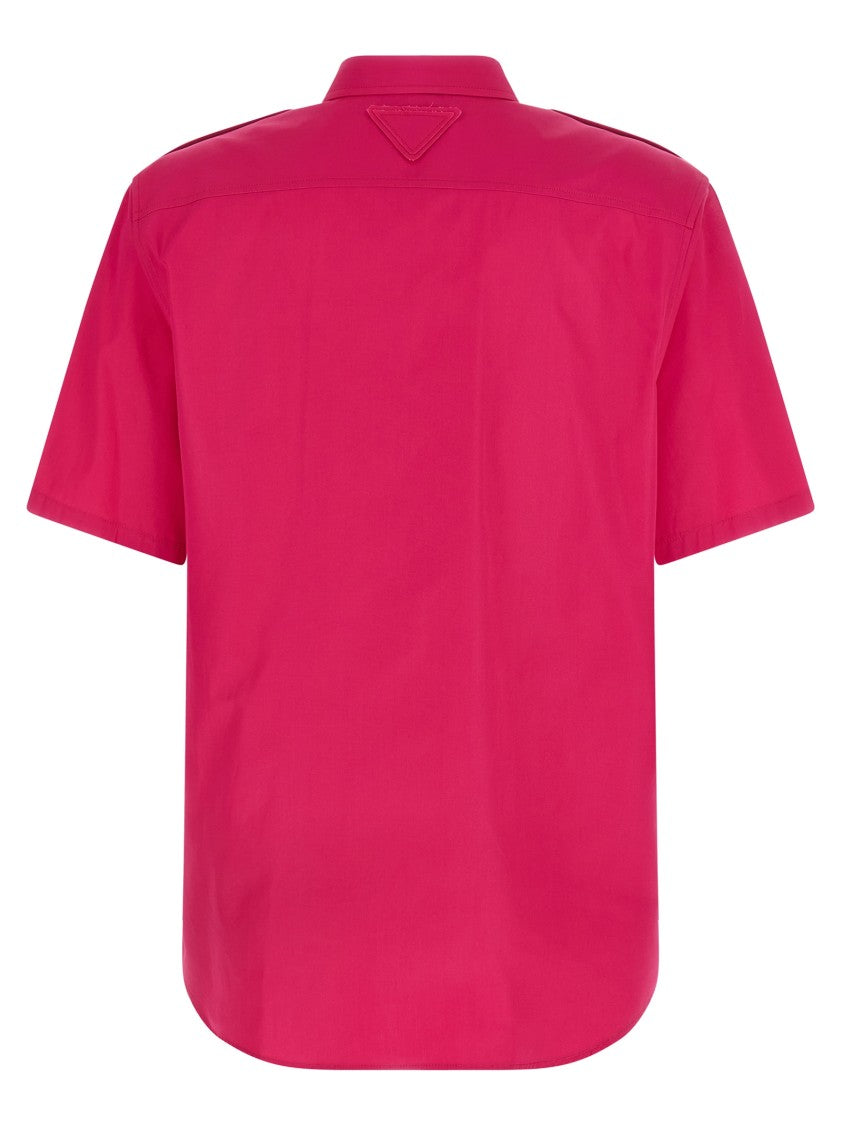 Prada Short-Sleeved Cotton Poplin Shirt With Classic Collar