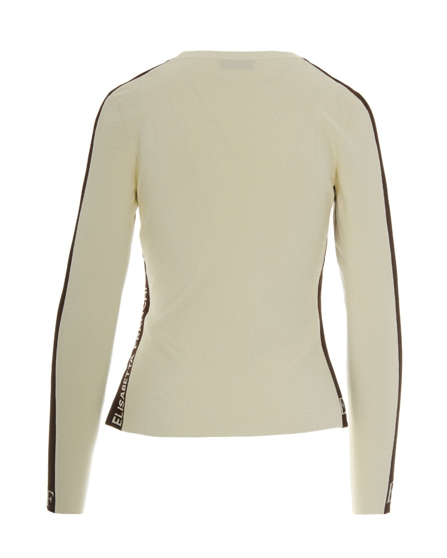 Elisabetta Franchi Milk/Coffee Viscose Sweater With Glossy Bands