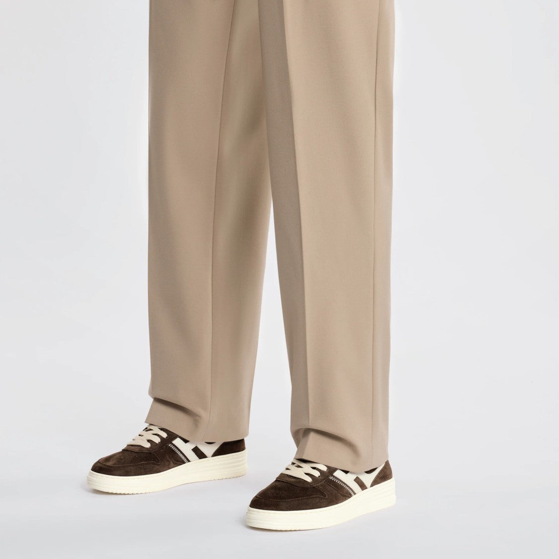 Hogan Lace-Up Brown Calfskin Shoes With Suede