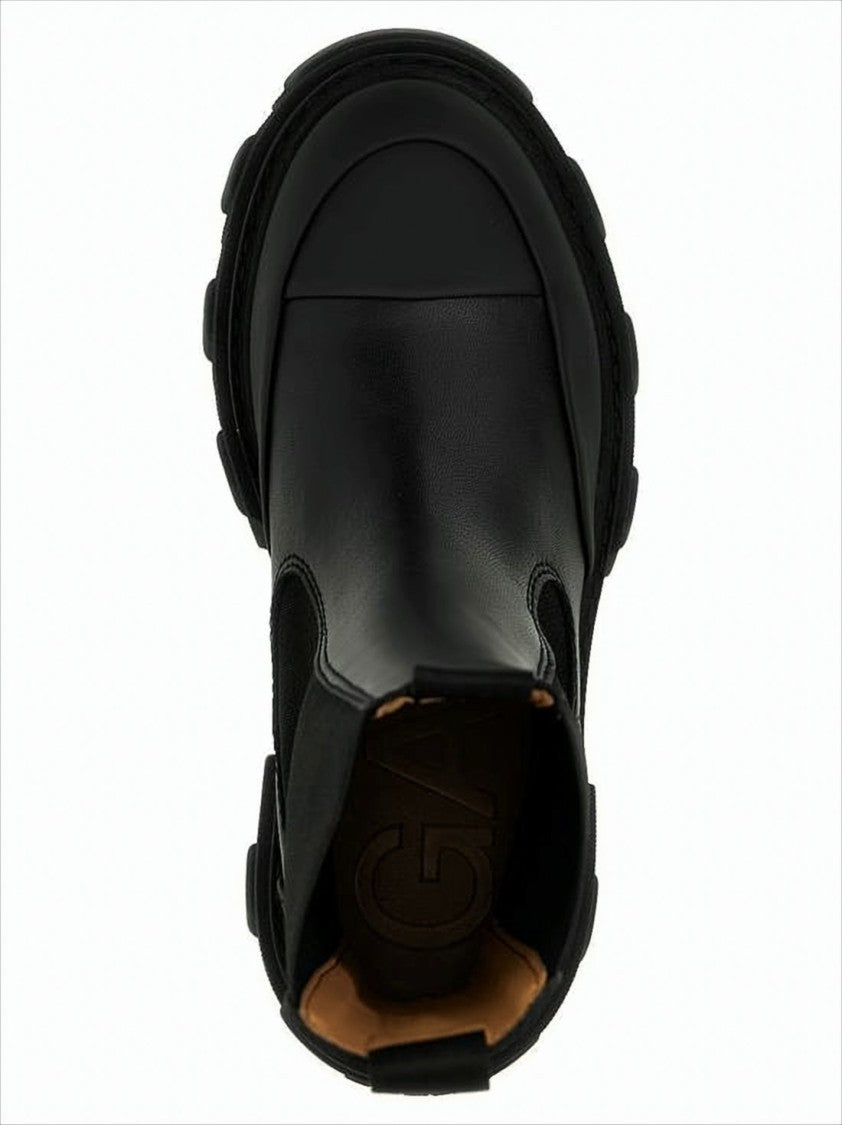Ganni Black Ankle Boots With Rugged Rubber Sole