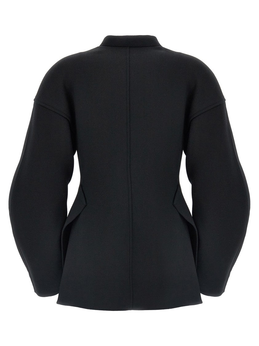 Jil Sander Structured Black Wool Blazer With Unique Lacing Detail