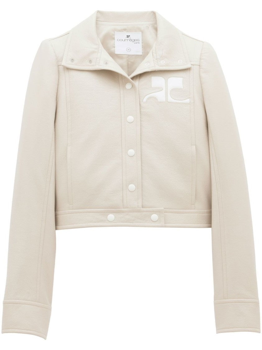 Courrèges Pointed Collar Silk-Blend Structured Cropped Jacket