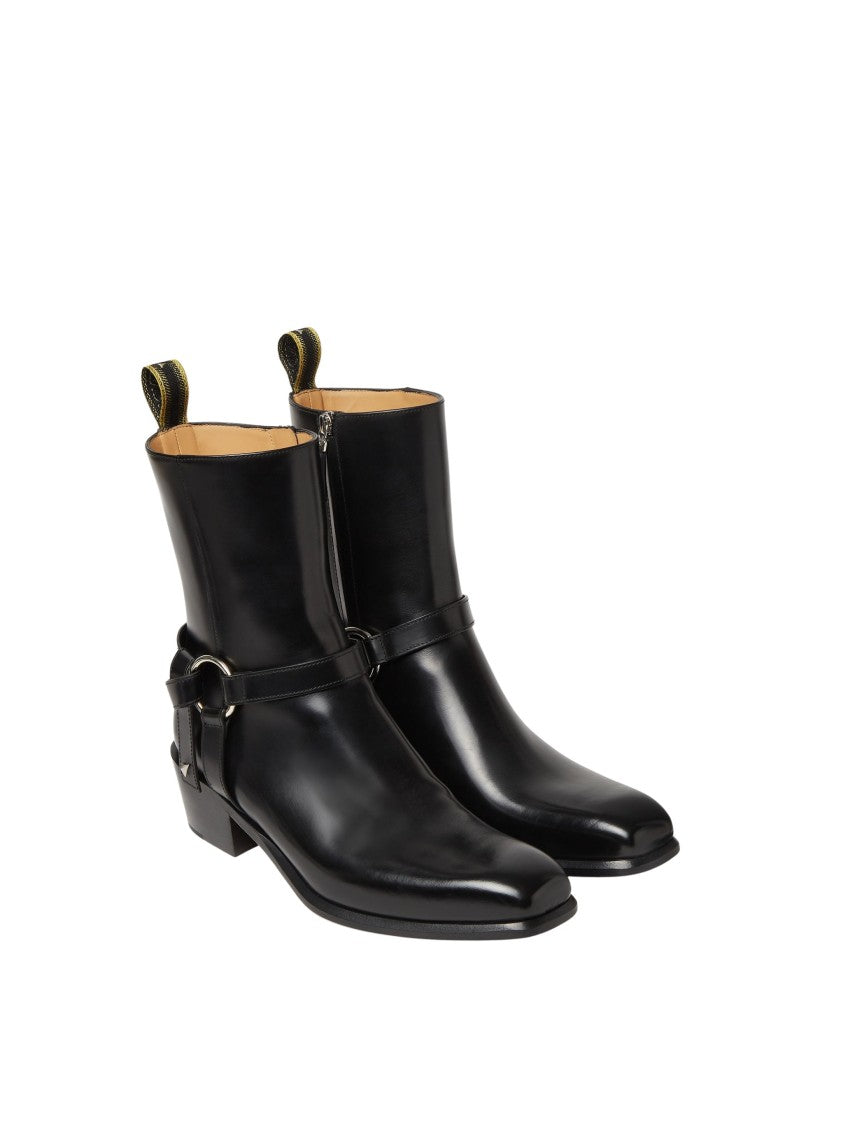 Fendi Black Double O Square Toe Stirrup Calfskin Boots