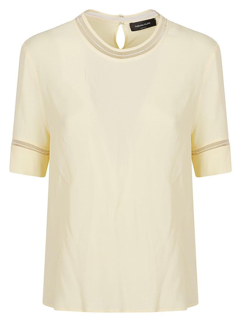 Fabiana Filippi Short-Sleeved Top With Sheer Trim And Keyhole Closure