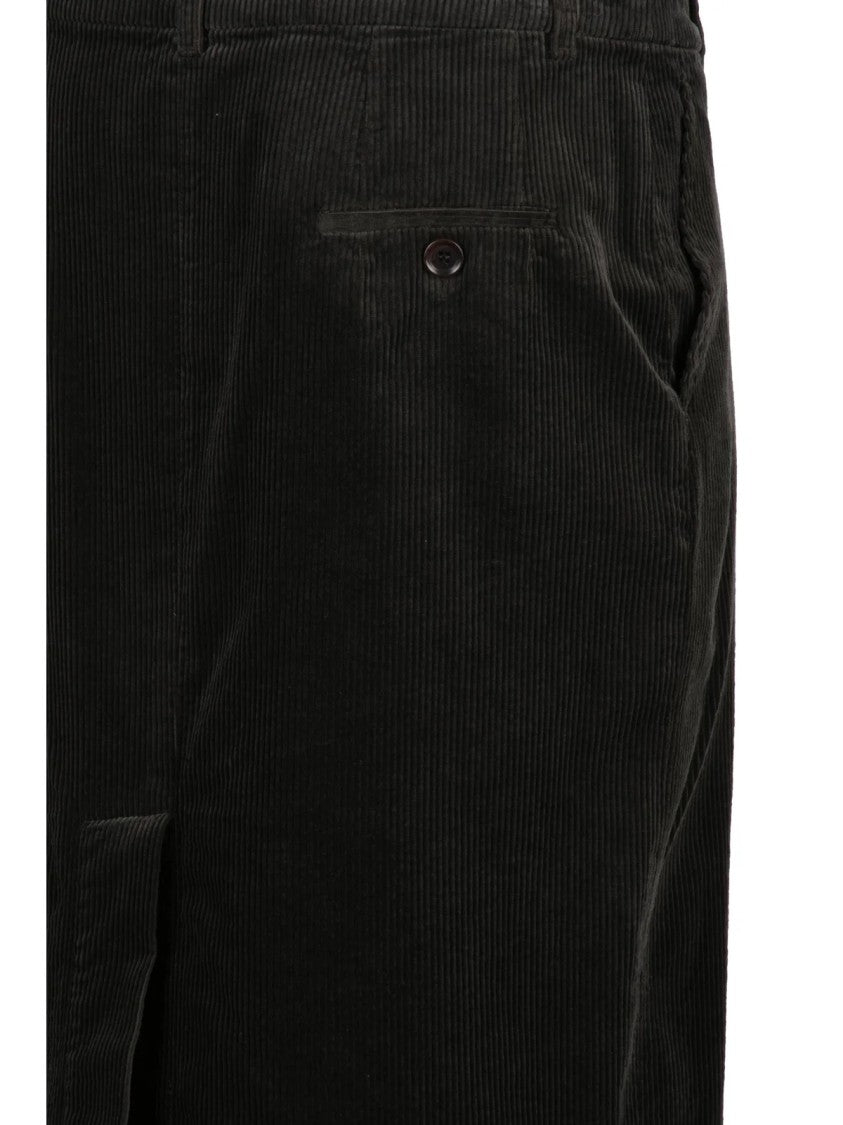 Aspesi Grey Cotton Corduroy Midi Skirt