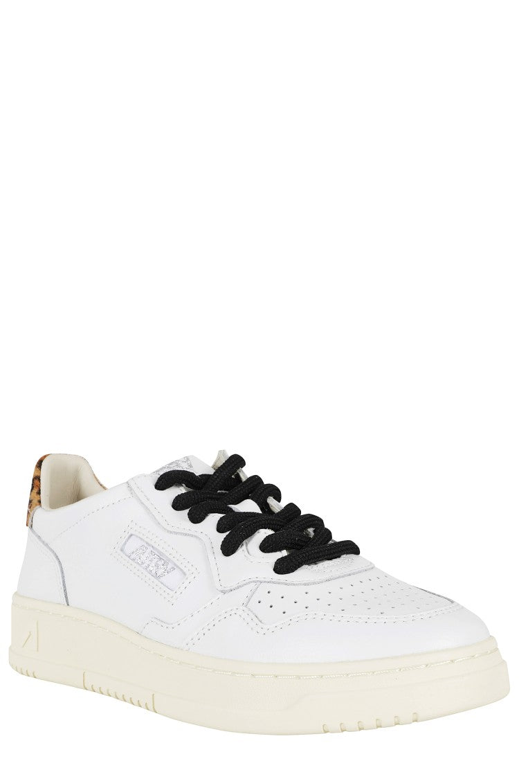Autry White Medalist Low Leopard Heel Side-Logo Leather Sneakers