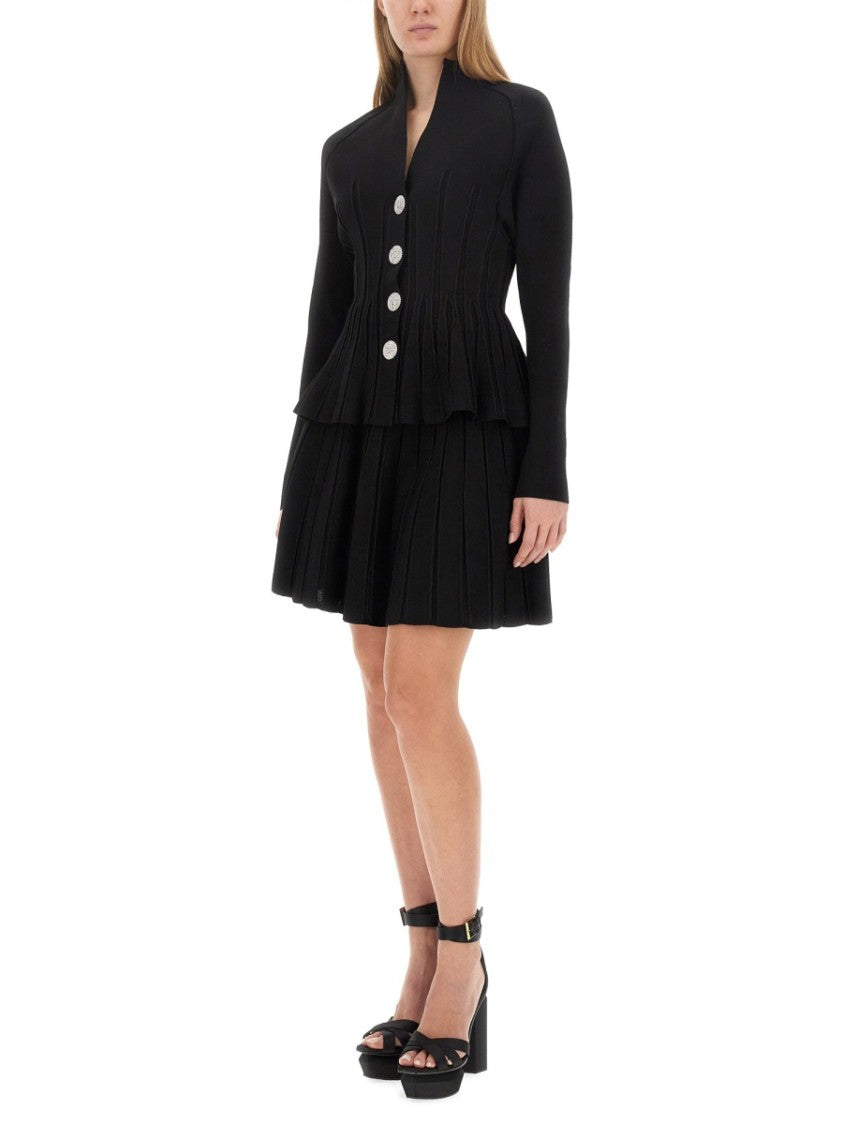 Balmain Pleated Black Skater Skirt