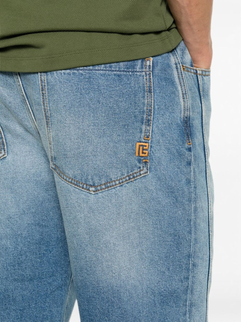 Balmain Wide-Leg Denim Jeans With Logo-Embroidered Detail