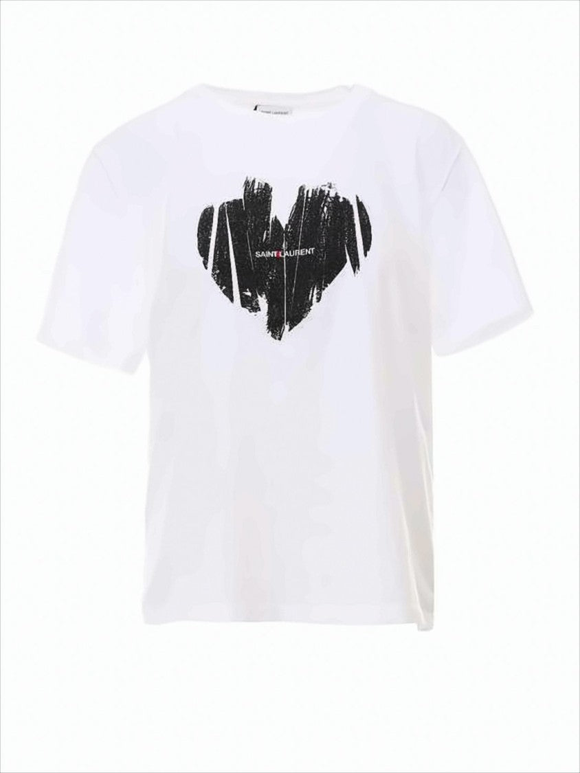 Saint Laurent White Cotton Saint Laurent T-Shirt With Bold Heart Graphic