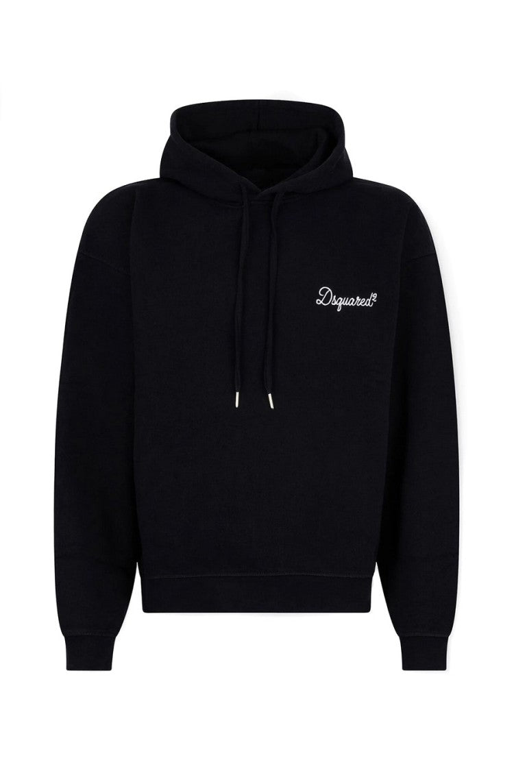 Dsquared2 Black Cotton Script Logo Hoodie