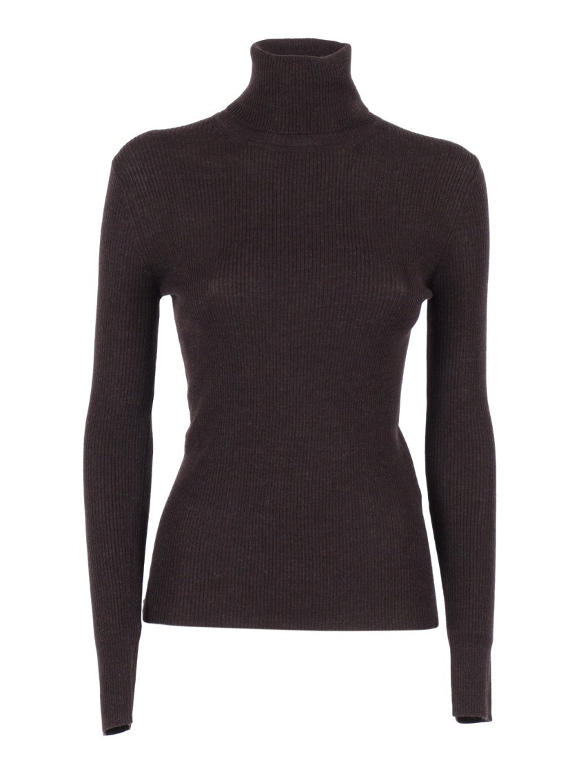 P.A.R.O.S.H. Ribbed Turtleneck Sweater In Brown Wool