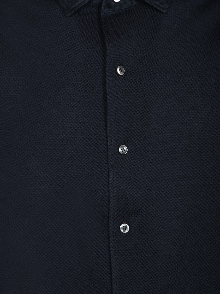 Zegna Blue Cotton Piquet Shirt