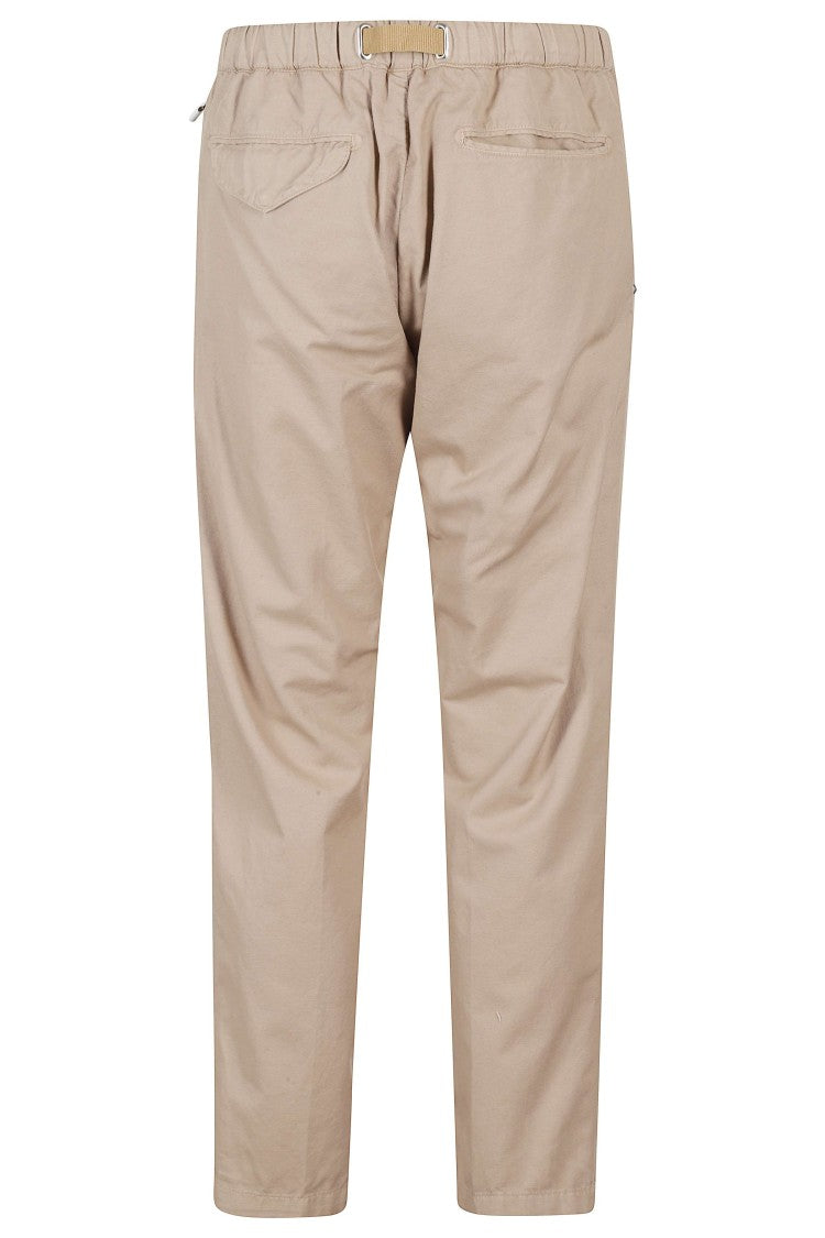 White Sand Rope Elastic Waistband Drawstring Cotton-Blend Straight-Leg Pants