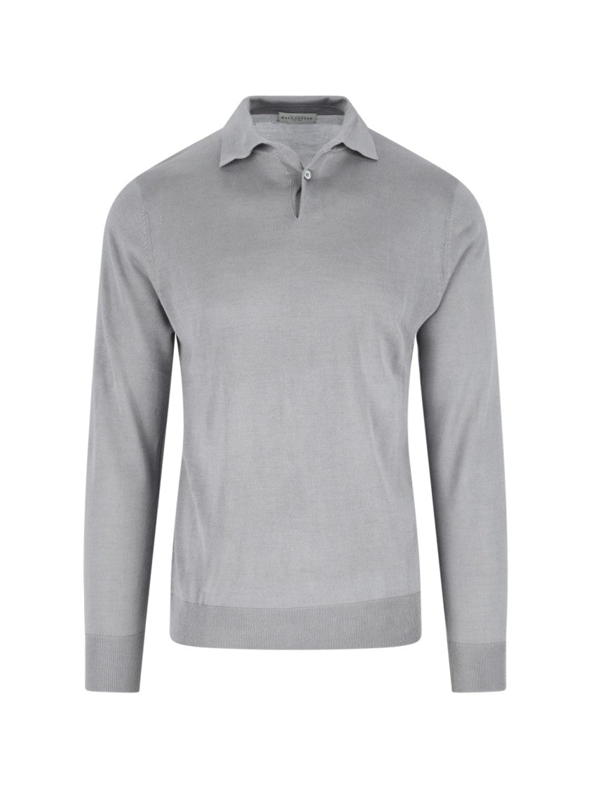 Ballantyne Grey Silk-Cashmere Ribbed Polo Sweater