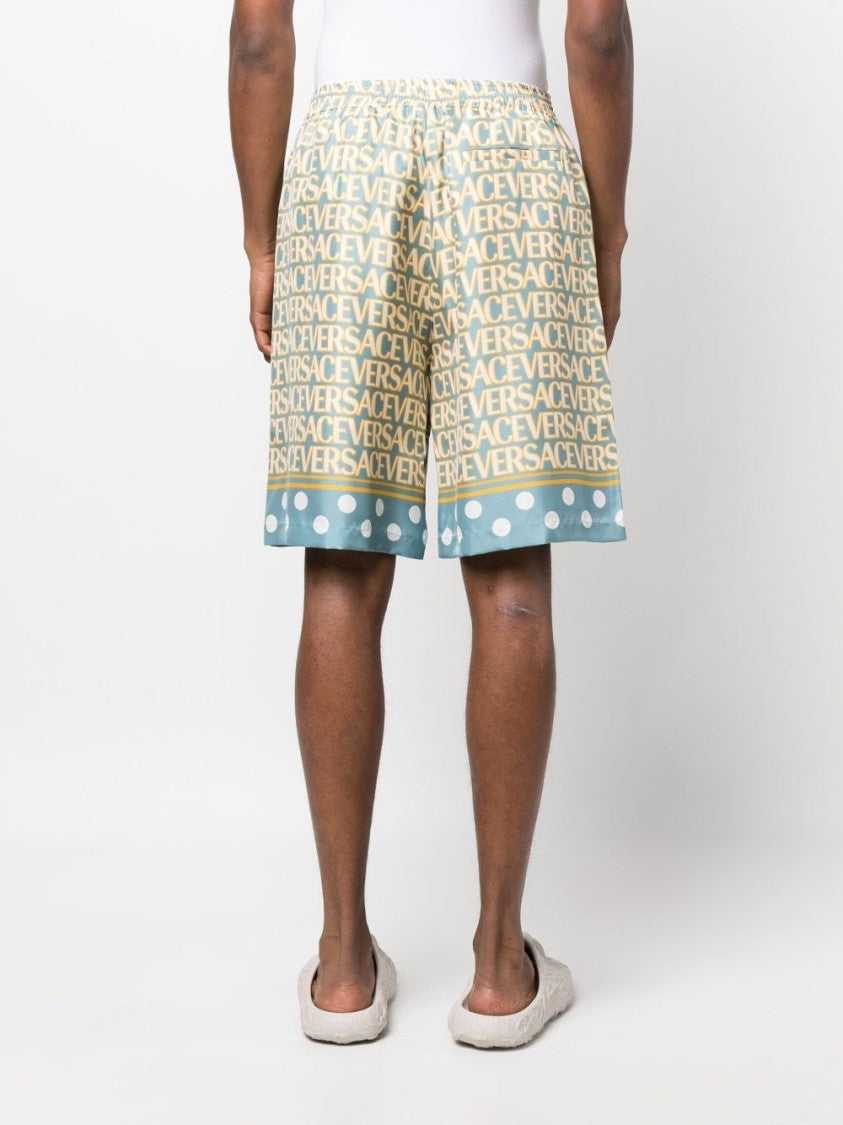 Versace Silk Shorts With All-Over Logo Print