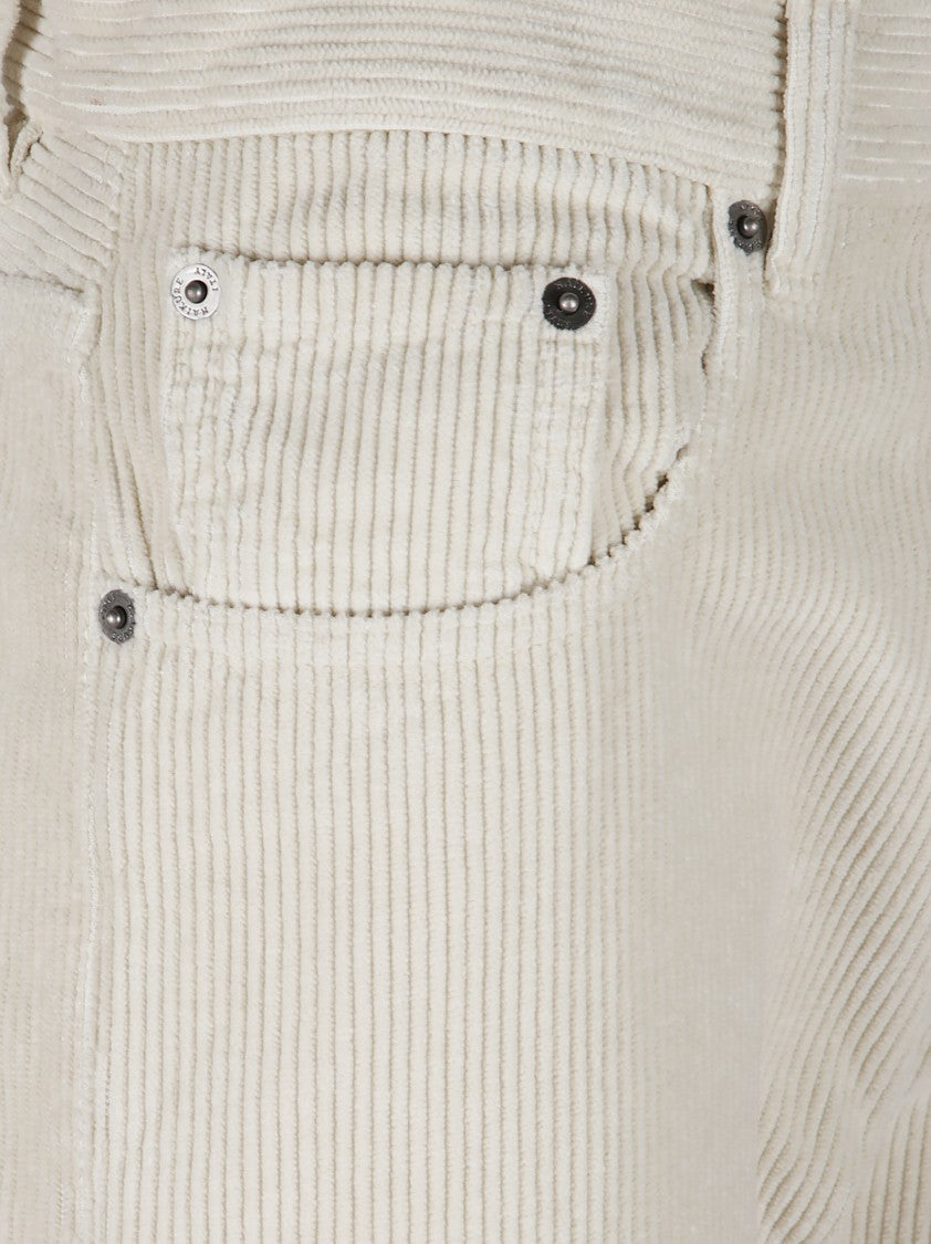 Haikure Straight-Leg Corduroy Pants With Leather Patch Detail