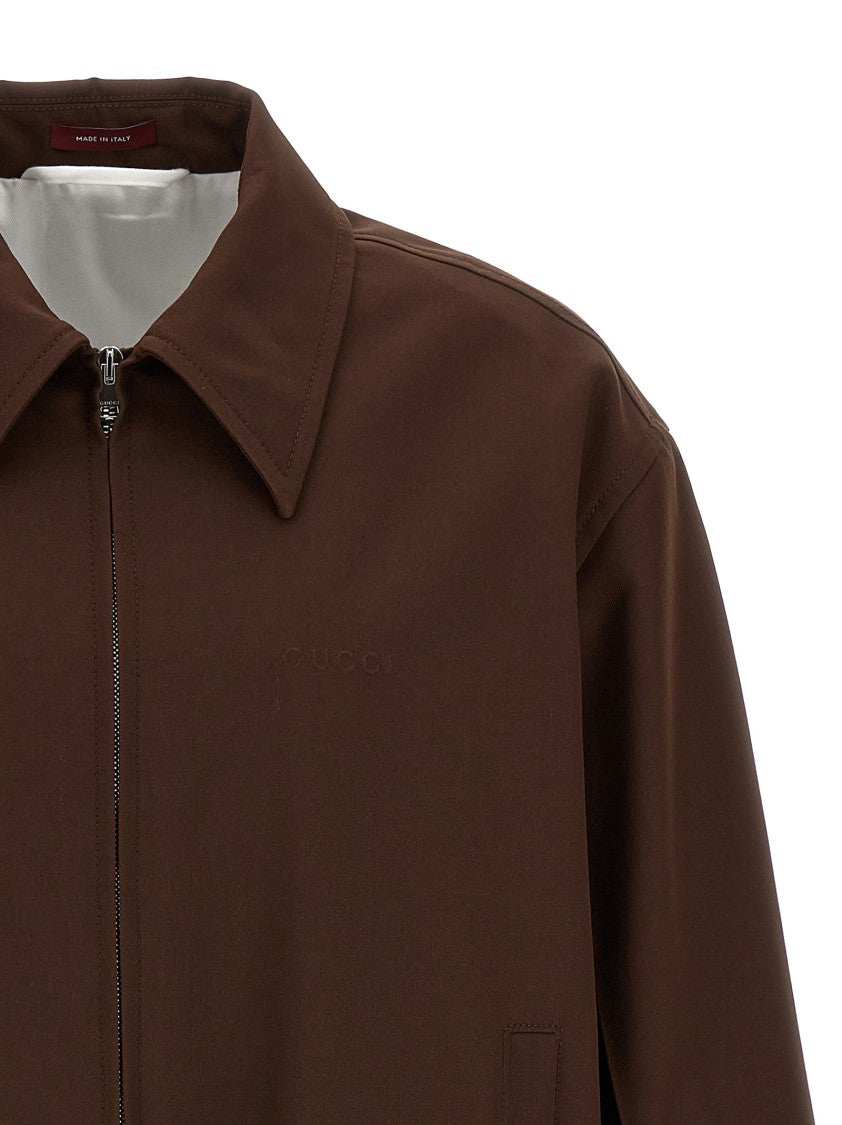 Gucci Wool Twill Jacket With Classic Collar And Front Zip Closure