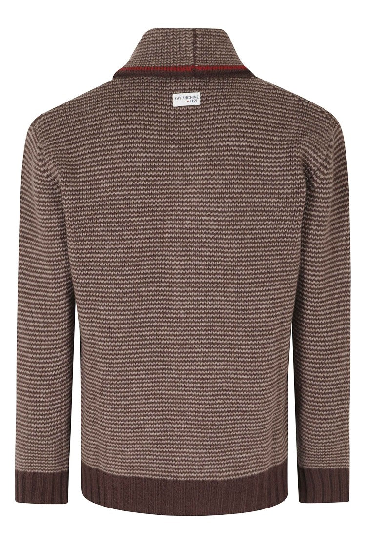 Fay Jacquard Knit Desert Merino Wool Cardigan