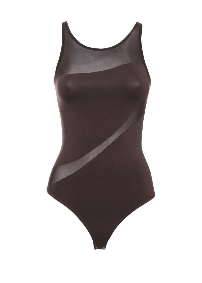 Wolford Semi-Transparent Brown Bodysuit With Snap Closure