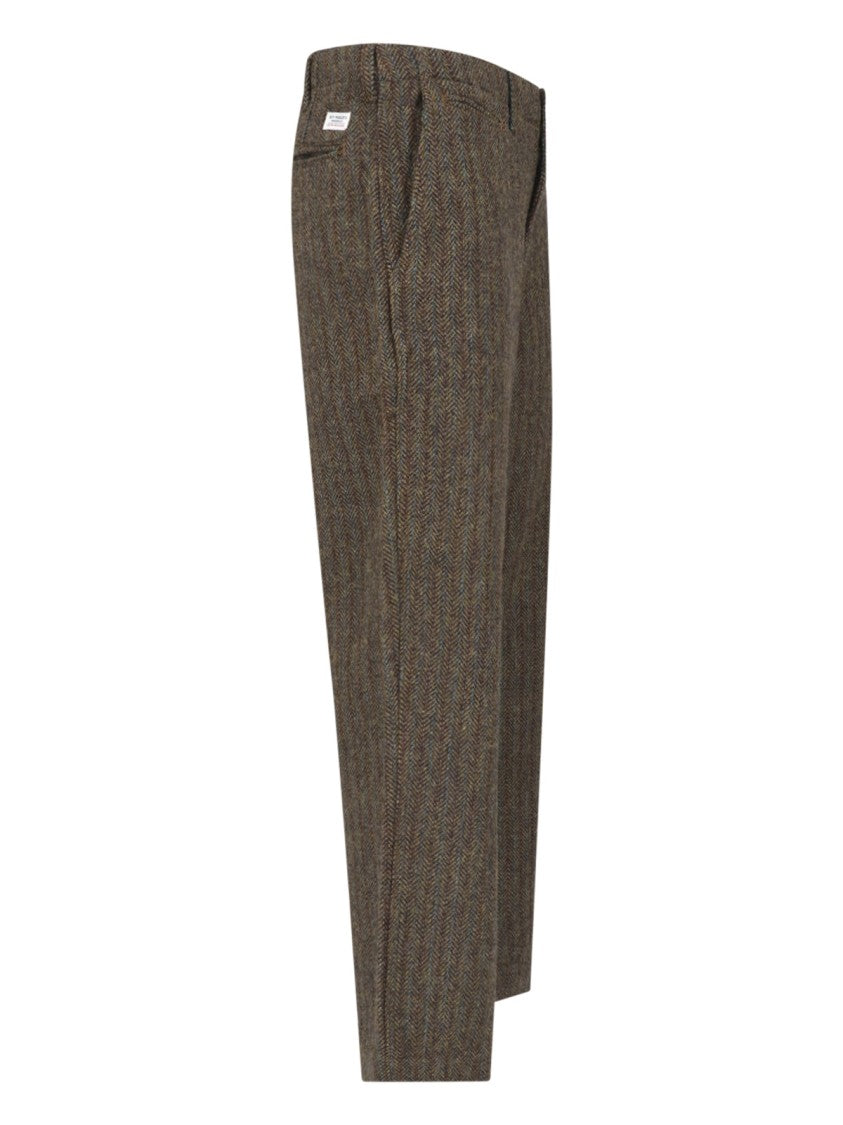 Roy Roger's Herringbone Patterned Brown Wool Blend Trousers