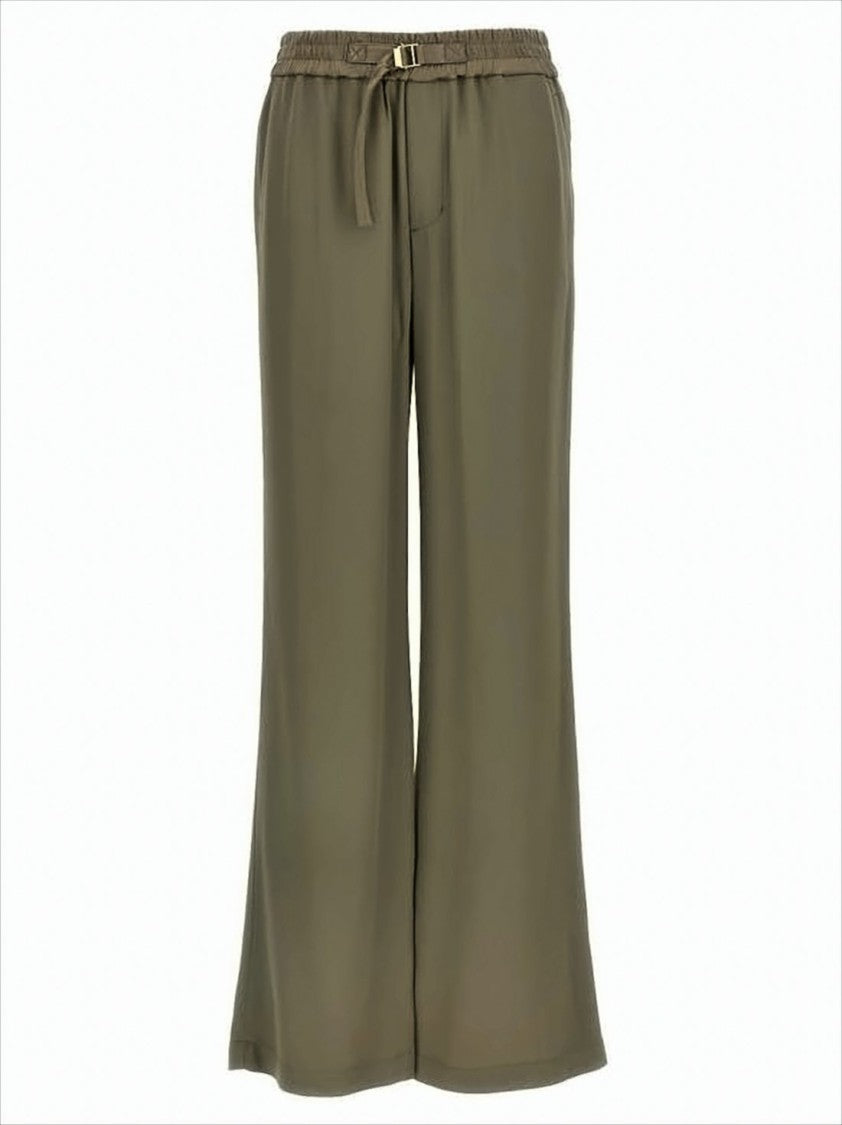 Ami Wide-Leg Brown Pants With Adjustable Buckle Detail