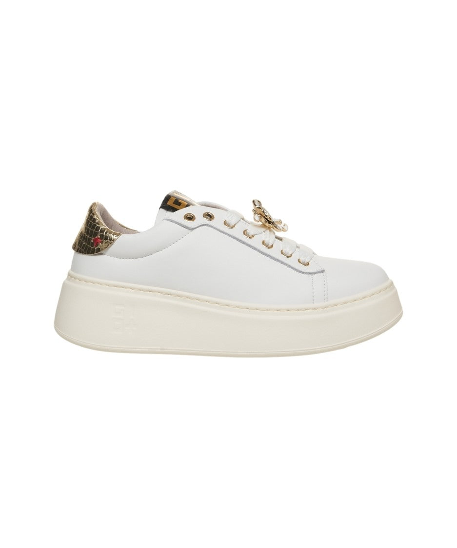 Gio+ White Leather Sneakers With Sparkling Snake-Effect