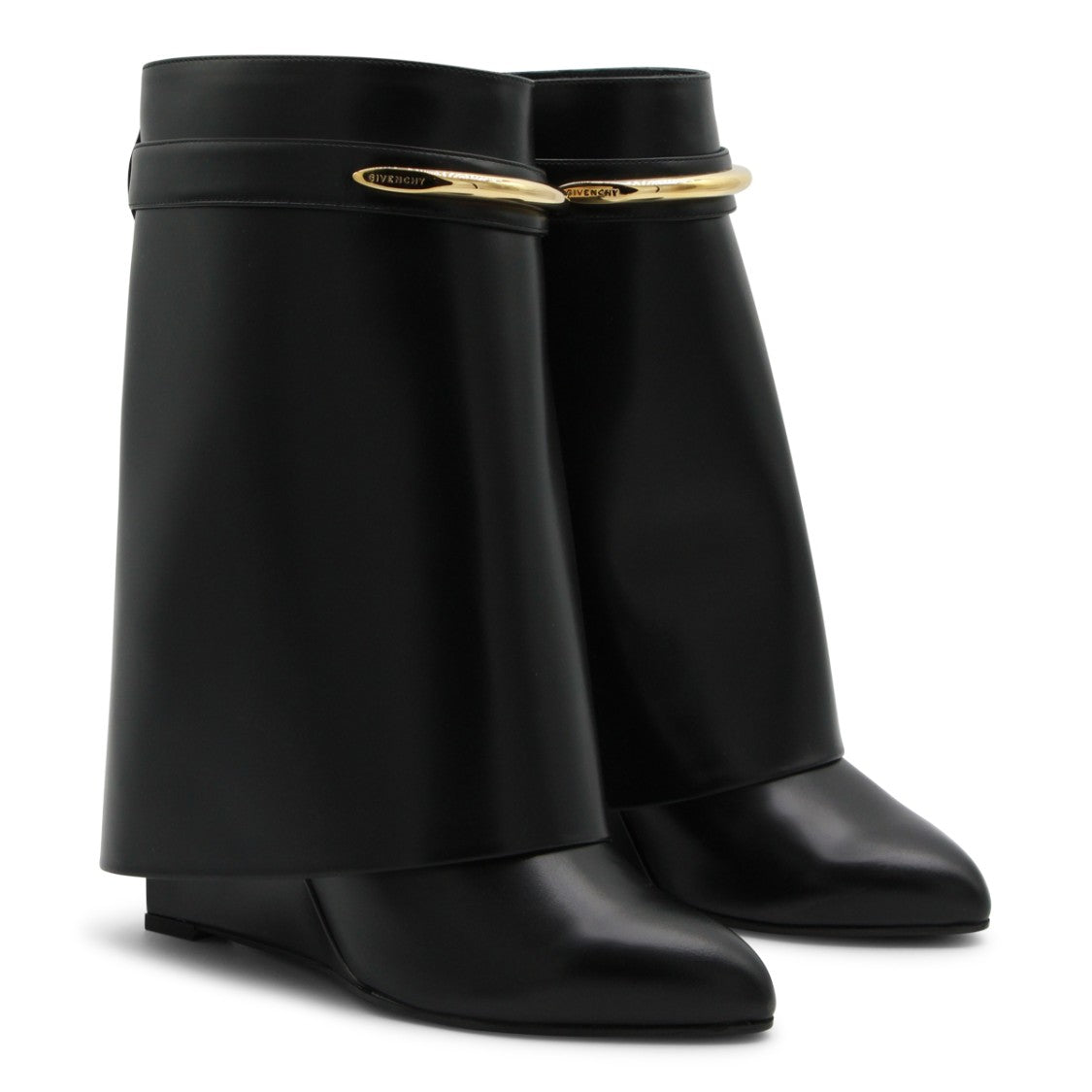 Givenchy Black Shark Covered Wedge Leather Boots