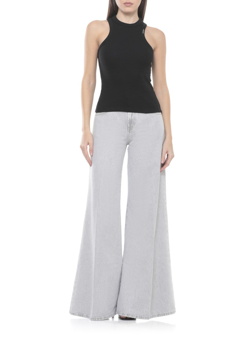 Dondup Grey Marlen Leather Tab Palazzo Jeans
