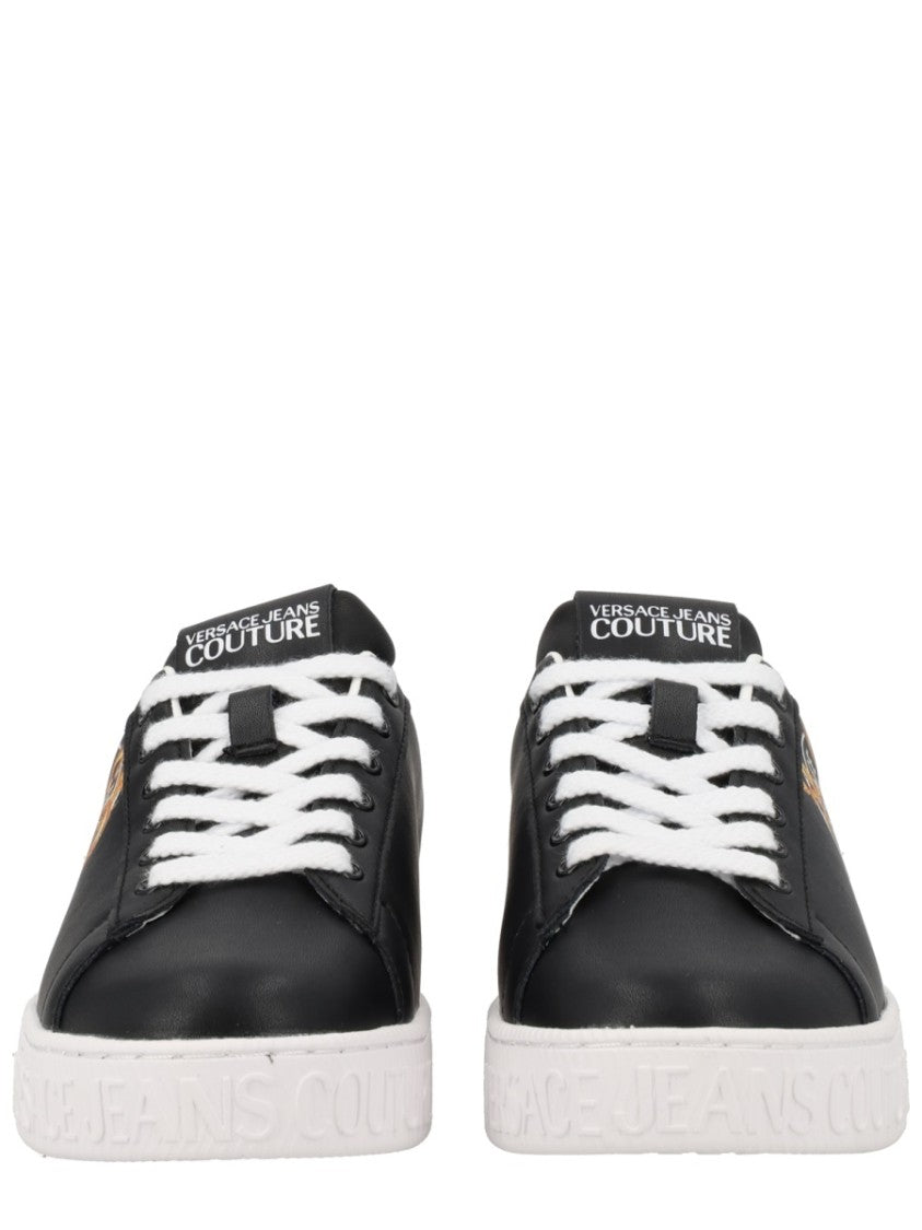 Versace Jeans Couture Wave Low-Top Smooth Gold Logo Leather Sneakers