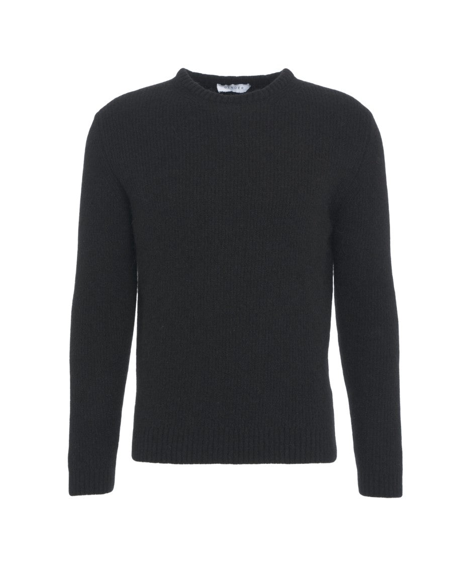Gender Ribbed Fitted Knit Sweater In Black