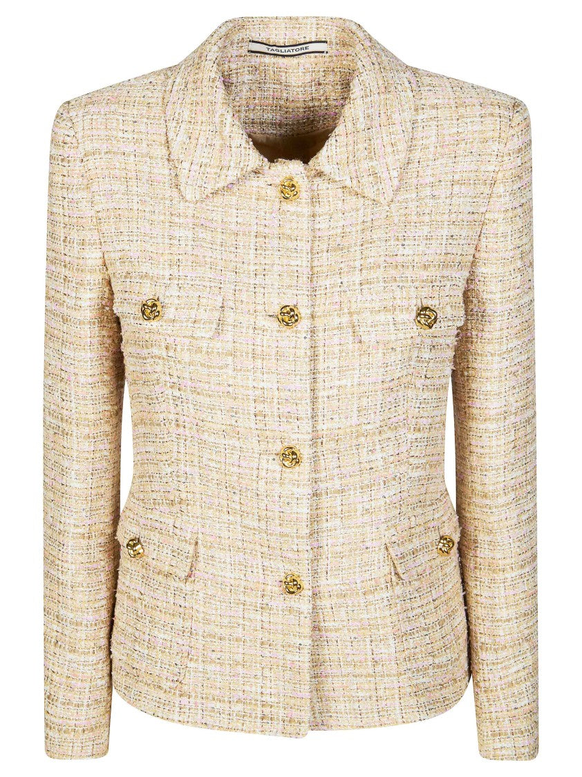 Tagliatore Beige Tweed Check Pattern Jacket