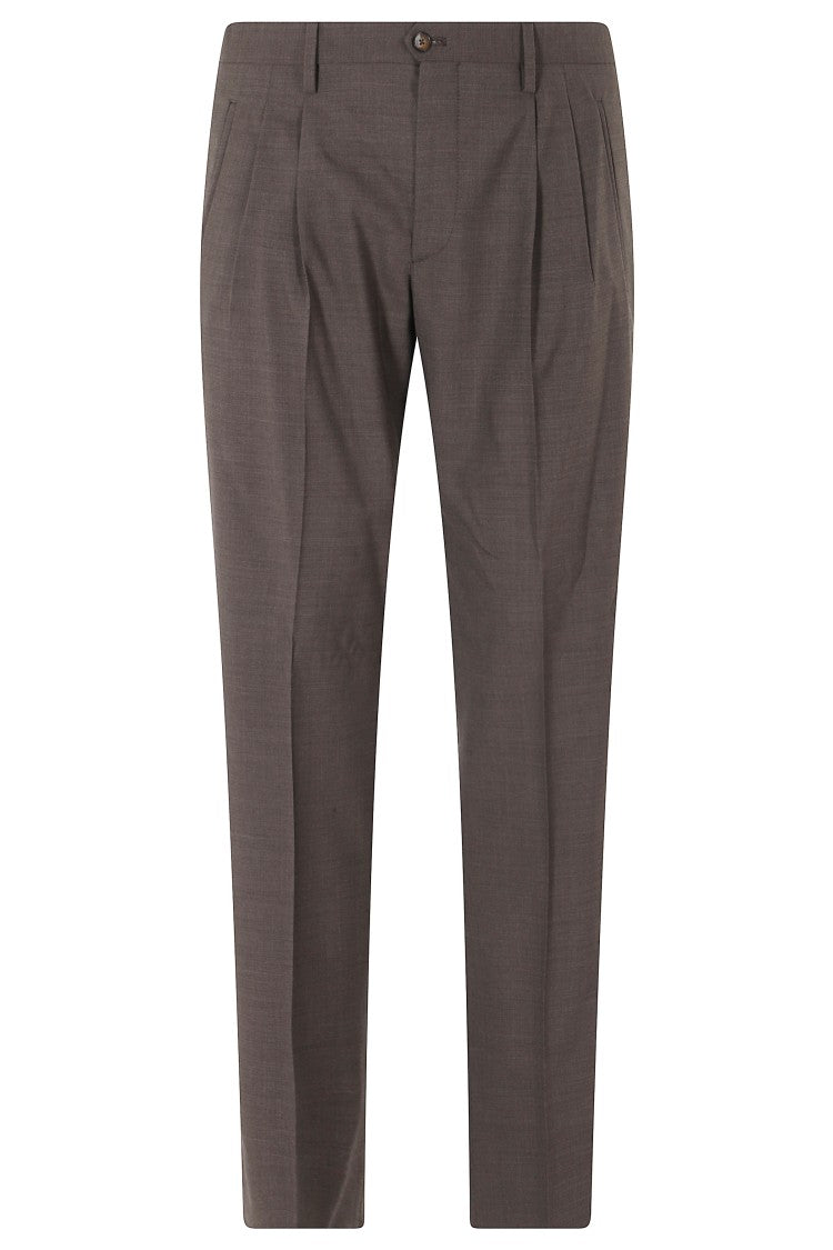 Briglia Mink Plattis Double Darts Wool Straight-Leg Pants