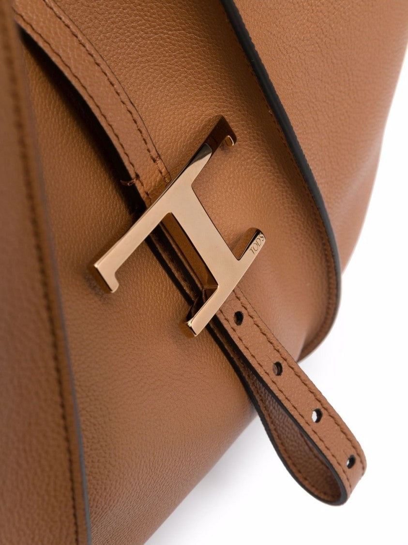 Tod's Spacious Brown Calfskin Shopper Bag With Gold-Tone Closure