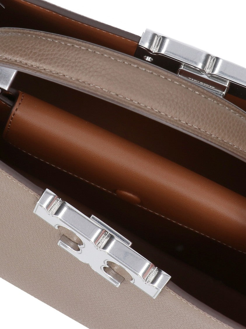 Tory Burch Spacious Pebbled Leather Handbag With Suede Accents