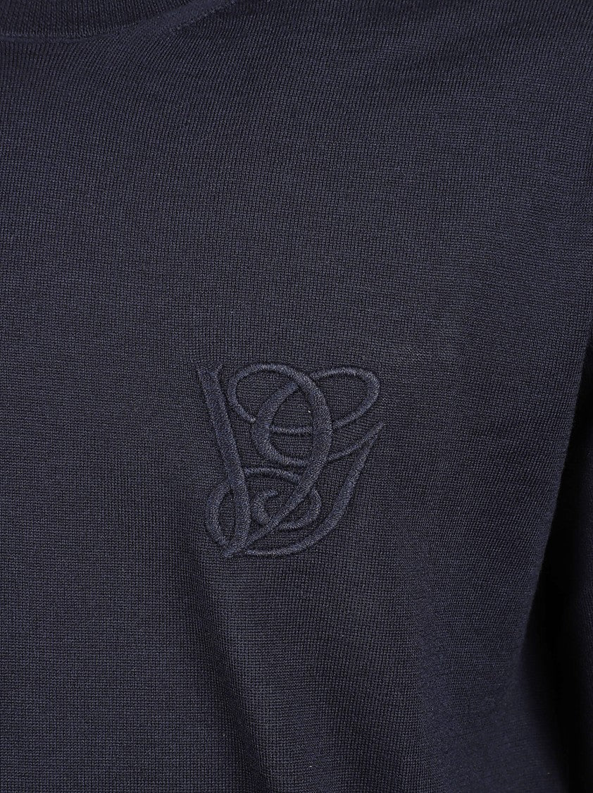 Valentino Garavani Dark Blue Turtleneck Sweater With Embroidered Logo