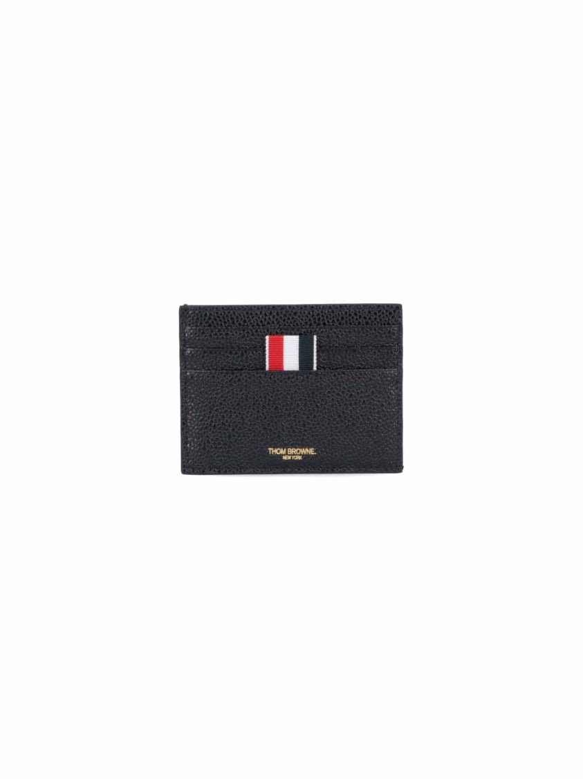 Thom Browne Calf Leather Cardholder With Grosgrain Accent And Embossed Logo