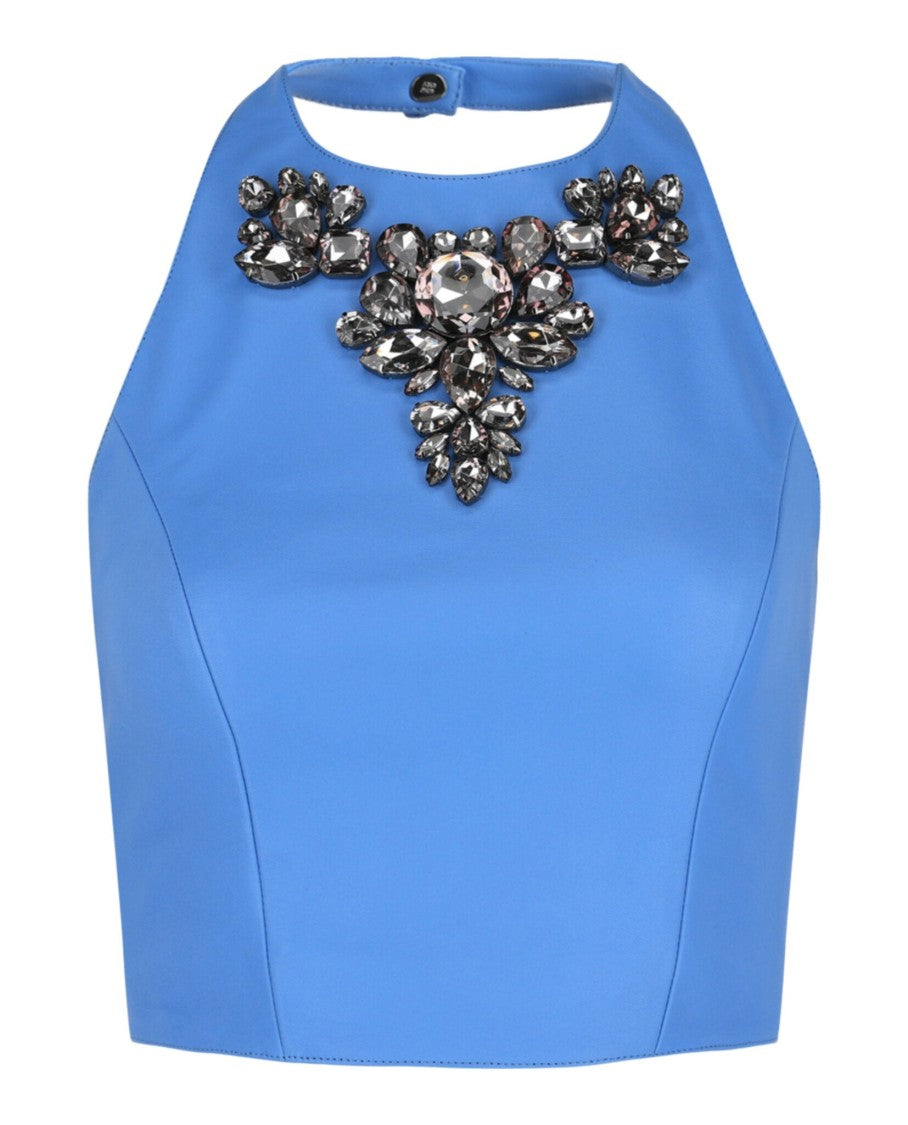 Givenchy Halter Top In Leather With Embroidered Stones