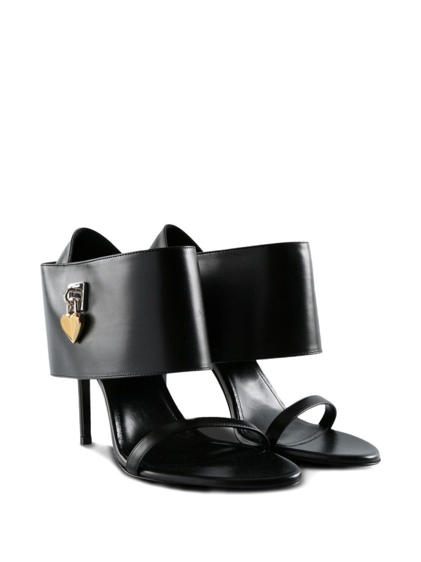 Givenchy Black Heart Lock Stiletto Ankle Sandals