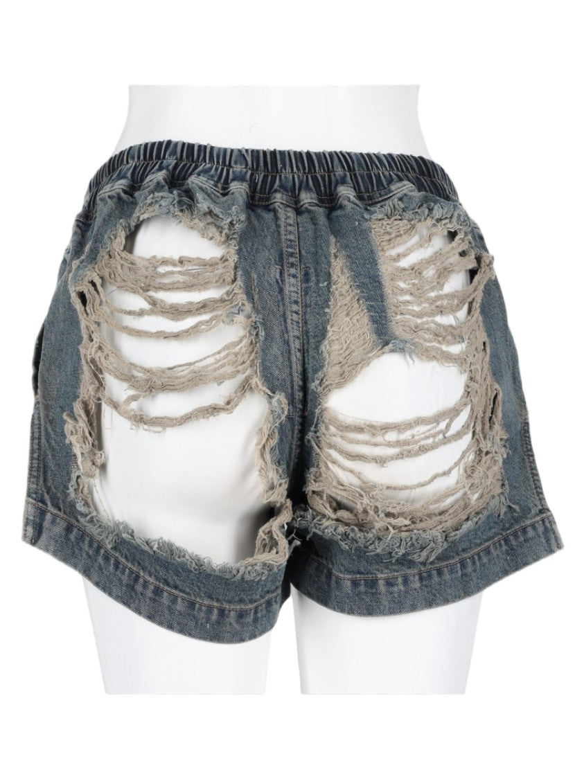 Drkshdw By Rick Owens Heavily Distressed Elastic Waistband Denim Shorts