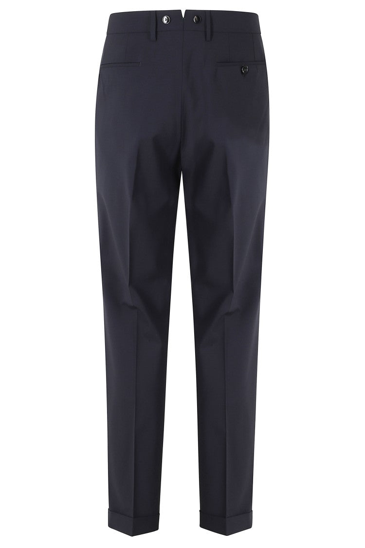 Berwich Blue Barber Long Darts Turn-Up Wool-Blend Trousers