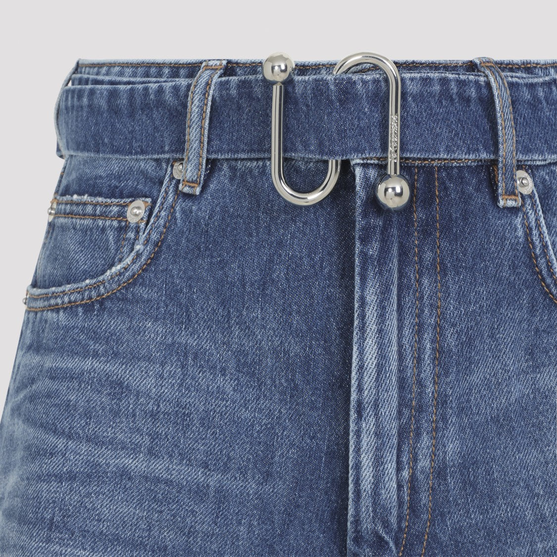 Sportmax High-Waisted Denim Shorts With Silver-Toned Buckle Detail