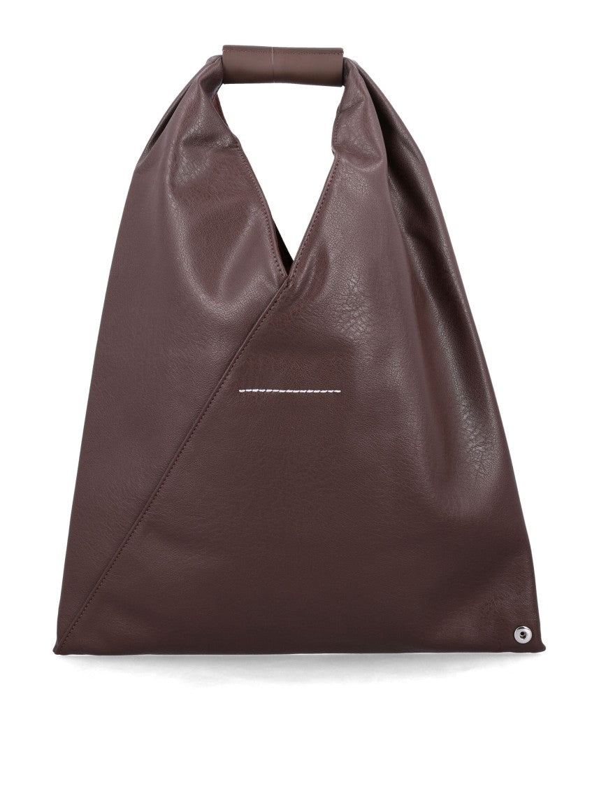 Mm6 By Maison Margiela Triangular-Shaped Brown Faux Leather Handbag With Top Handle
