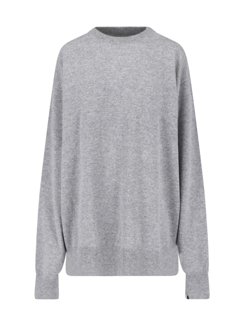 Extreme Cashmere Grey April Long-Sleeve Ribbed Cashmere Crewneck Sweater