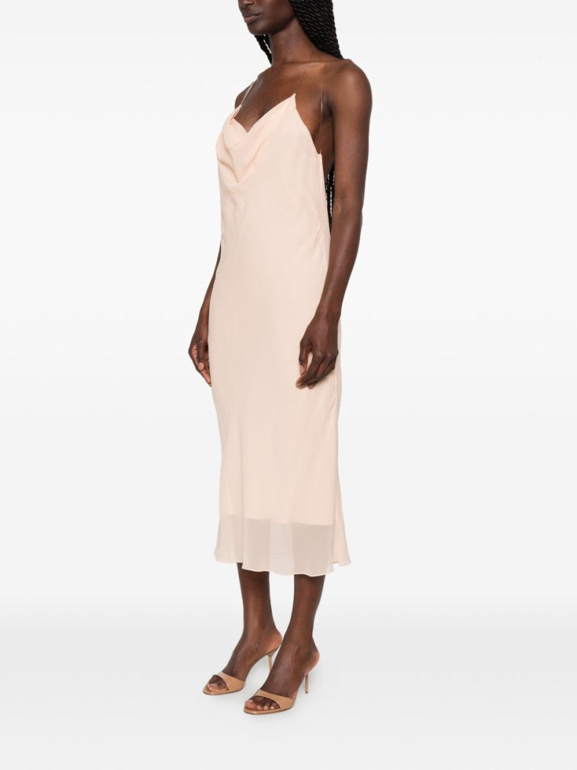 Mugler Pink Backless Cowl Neck Layered Dress