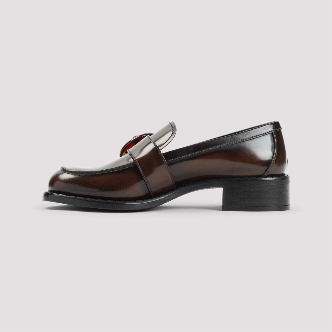 Prada Calf Leather Loafers With Circular Buckle Detail