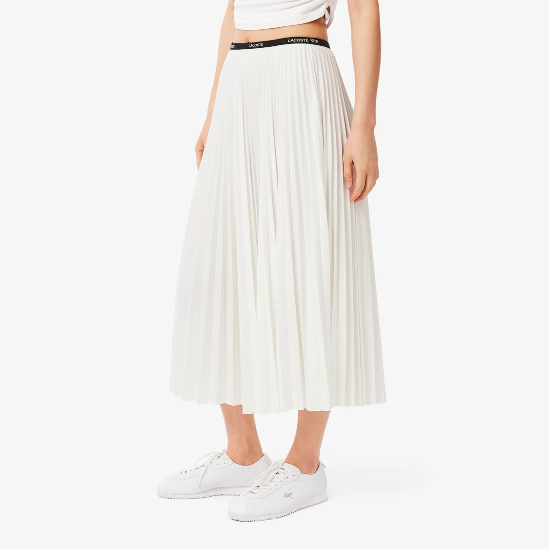 Lacoste Pleated White Midi Skirt