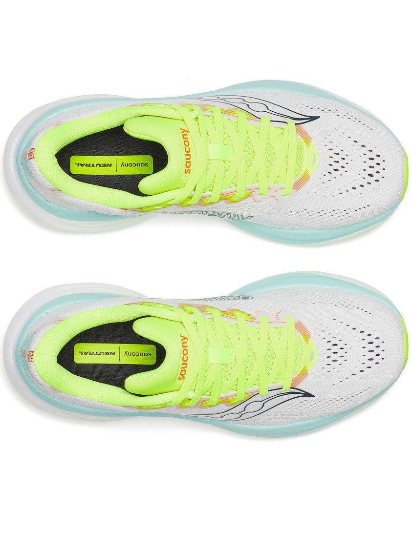 Saucony White Ride 19 Neon Accent Running Sneakers