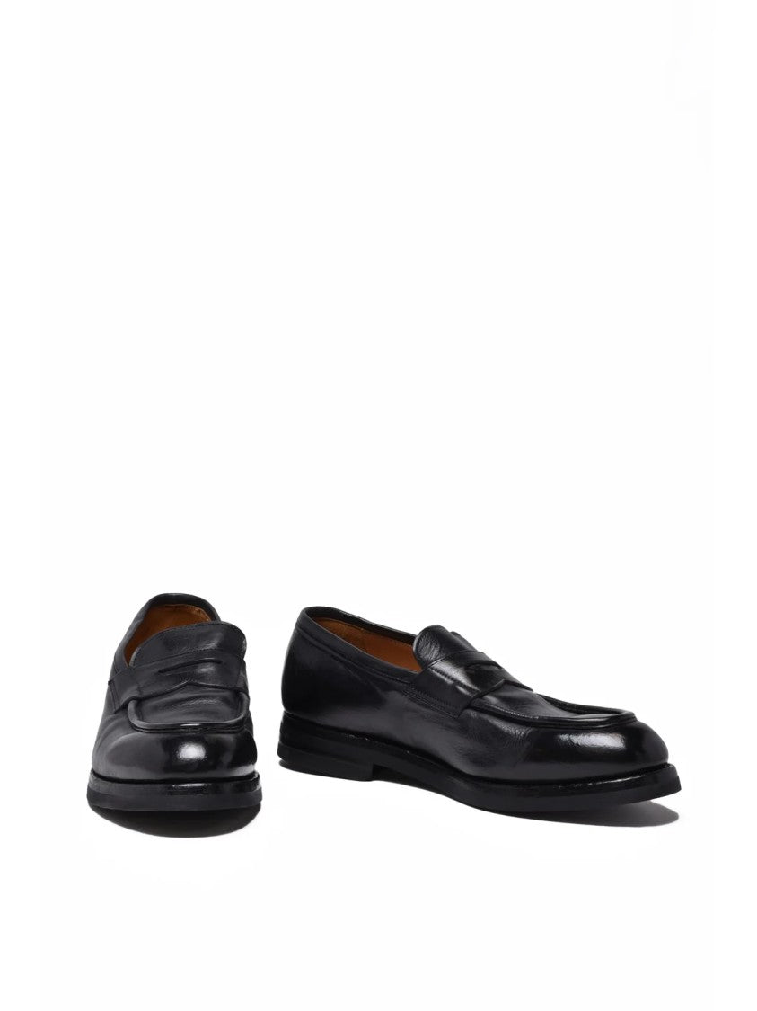 Green George Black Leather Penny Loafers